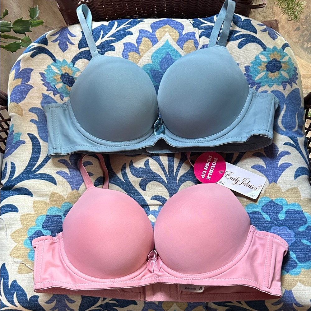 Emily Johnson NWT Double Push up Size 36 C Blue and Pink Bra Duo; Perfect & NEW